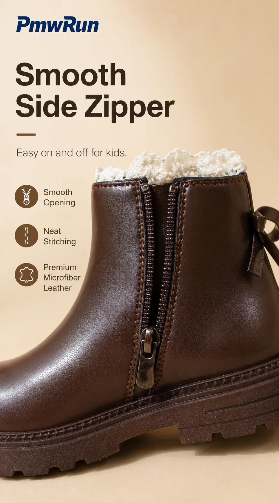 2026 Herbststiefel für Mädchen aus PU-Leder, wasserdichte Kinder-Freizeitstiefel, rutschfeste Prinzessinnen-Plateau-Stiefel, modische Stiefel – Detail 5