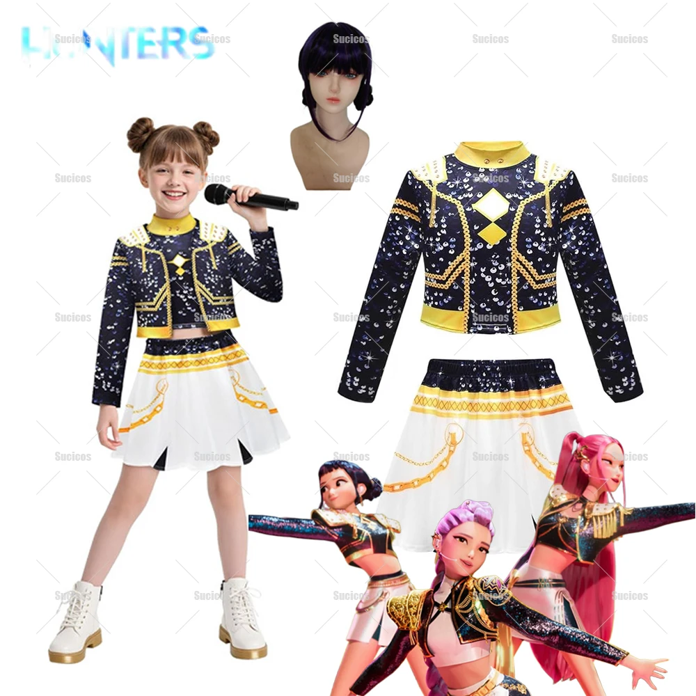 

Детский костюм K-Pop «Охотники на демонов» Зои, костюм, парик, нарядное платье, косплей, виртуальный идол, фильм, косплей для девочек, ребенок, Хэллоуин, Пурим