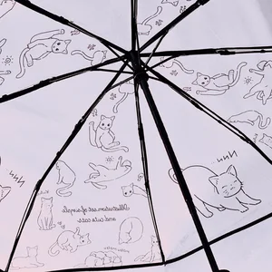 1 Buah Payung Transparan Bahan Pvc Pola Kucing Otomatis, Tahan Air dan Tahan Angin, Payung Portabel, Cocok untuk Pakaian Bepergian dan Bekerja 10 kucing payung penjualan terbaik - №