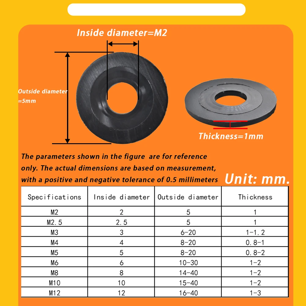 M2~M24 Black Plastic Nylon Flat Washer gaskets insulation round ring shim high temperature resistant plastics washers For Screws