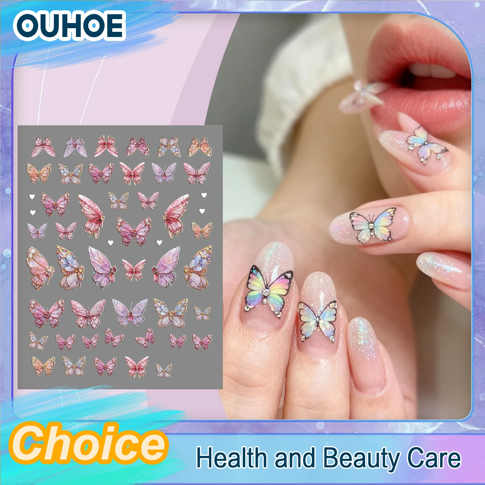 

Butterfly Nails Stickers Luxury Glitter Shell Aurora Nails Art Decorations Adhesive Decals DIY Manicure Sliders Makeup Patches
