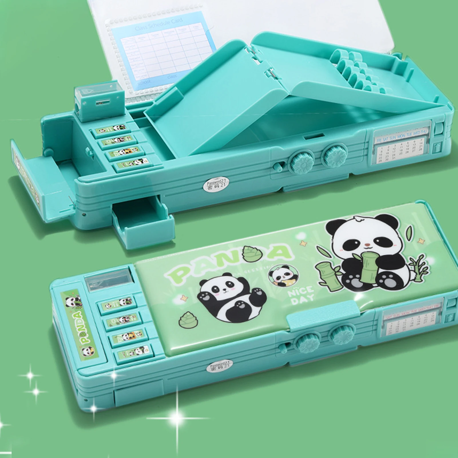 Panda Federmäppchen mit Passwortsperre für Kinder, doppellagige Sicherheits-Briefpapierbox mit Zahlenschloss, kreative Schulbedarf