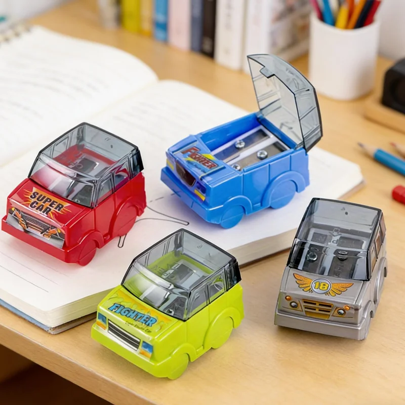 4/6 Piece Set of Randomly Colored Car-Shaped Pencil Sharpeners, Essential for Study and Office Use, Personalized Creative and Fun Designs, Great Gift Items, Flip-Top Jeep-Shaped Pencil Sharpener