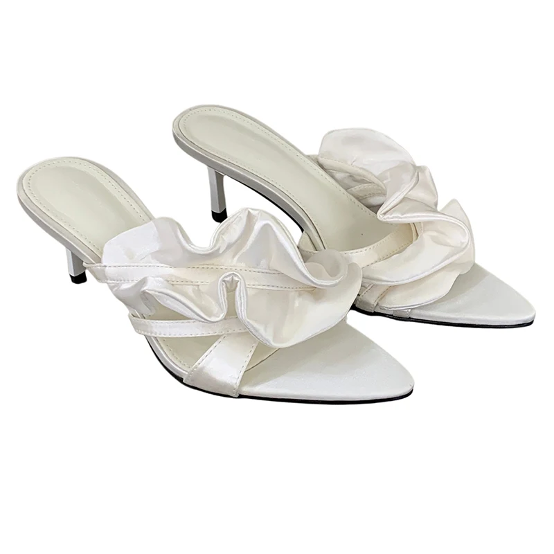 

Purple Heels Slippers Black Sandals For Ladies S-Line Flower Summer Shoes Low Heels Pointed Toe Women Slippers Elegance White