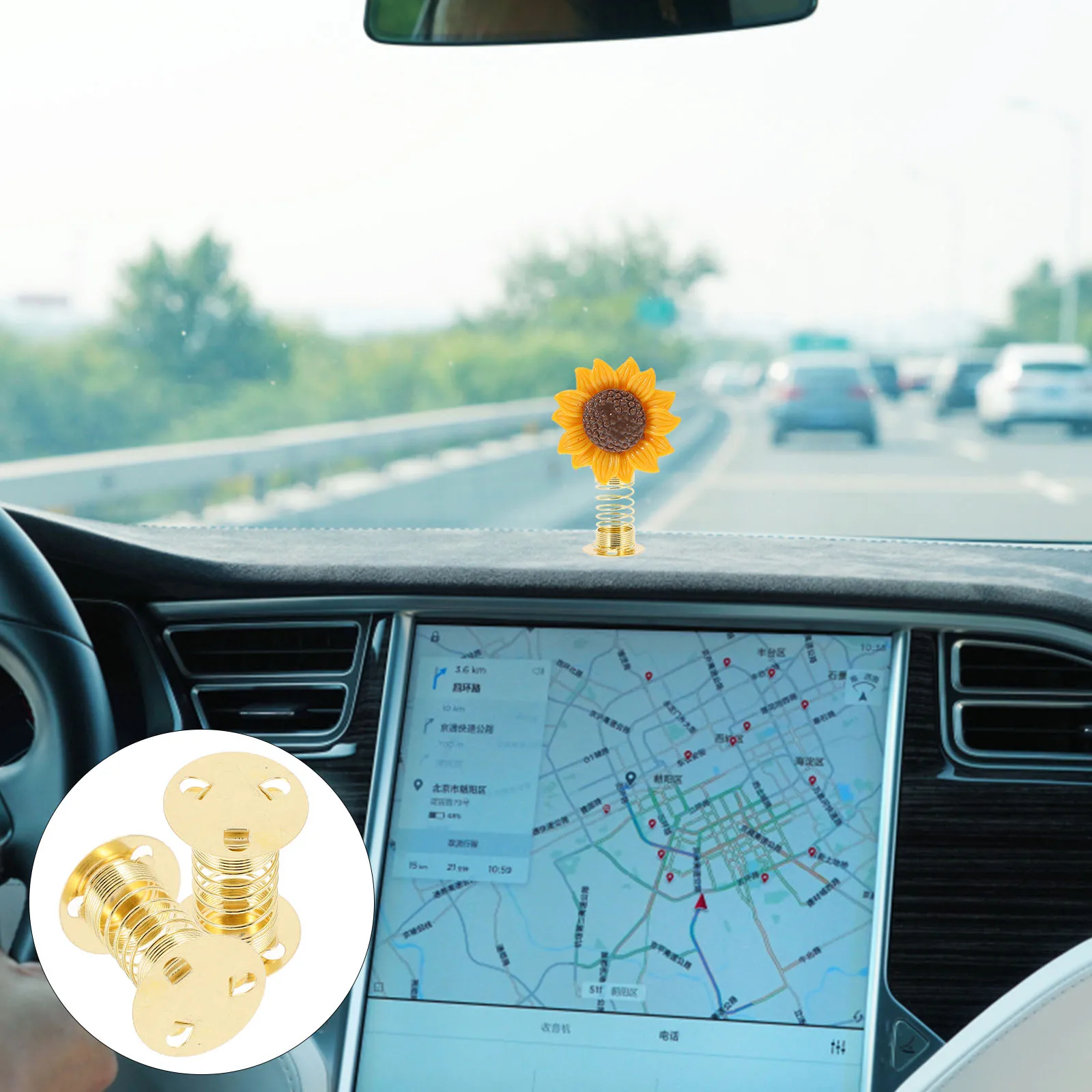 

10 Pcs Spring Car Accessories Dashboard Toy Bases Cute Halloween Iron Toys Moving