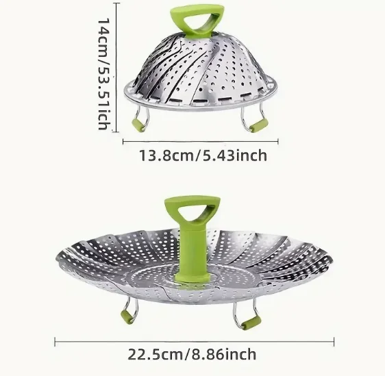 Stainless Steel Steaming Tray Folding Food Steamer Vegetable Fruit Food Steamer Rack Cooking Cookware Foldable Kitchen Supplies