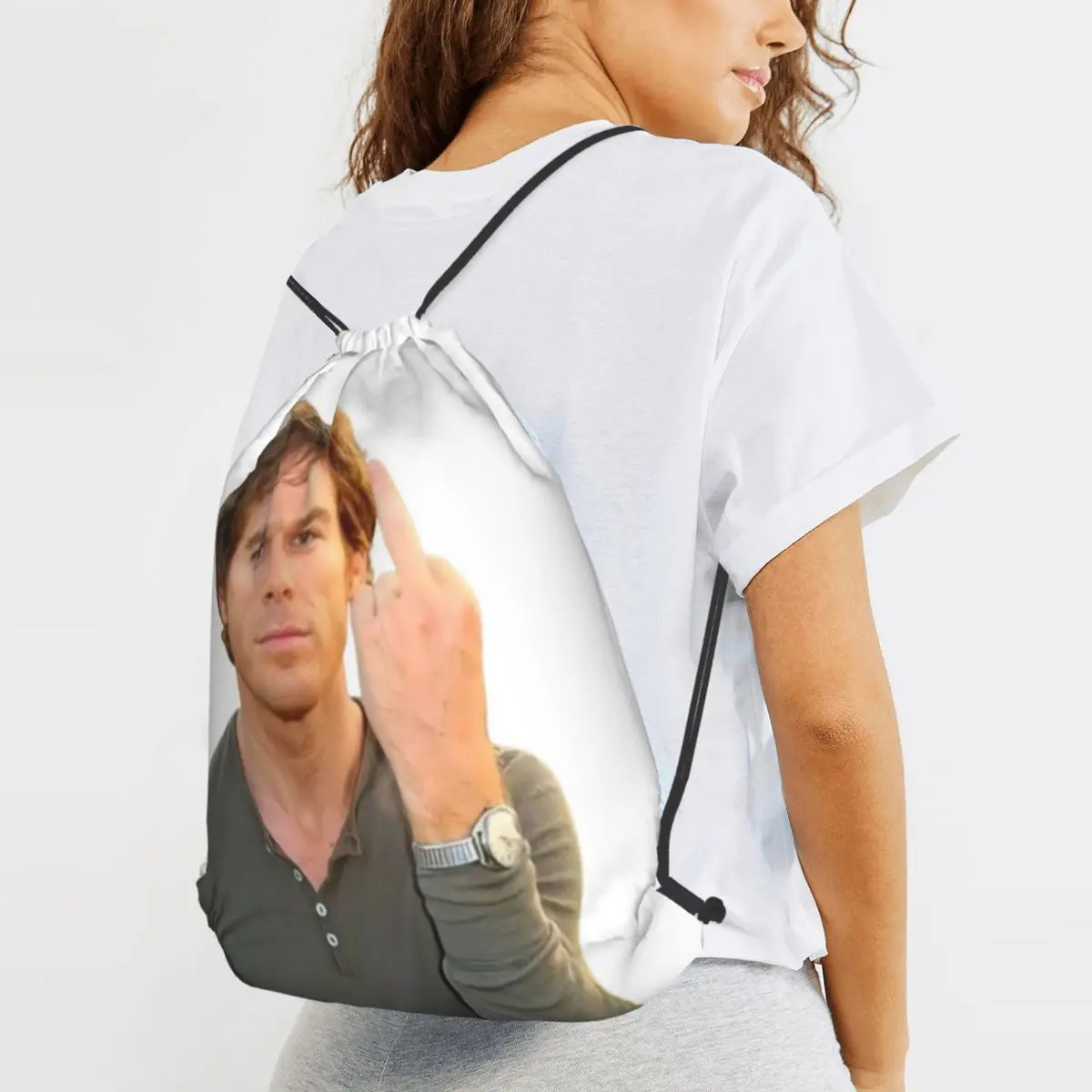 TV Series Dexter Morgan Flipping Off Backgroundless Backpacks Portable Drawstring Bags Shoes Bag Book Bags for Travel Students