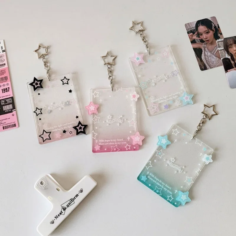 Acrylic Star Photocard Holder Kpop Idol Card Protector Display with Keychain Organizer Sweet American Sweet Cool Photo Card Case
