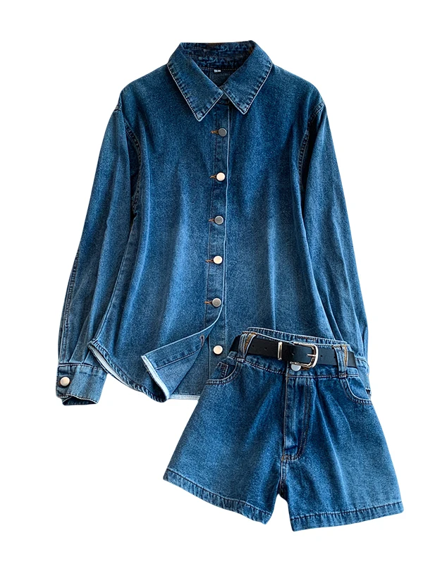 

Faionable Свободный джинсовый комплект в стиле ретро с одной пуговицей и ортом, комплект из двух предметов для модных девушек, дизайн для похудения с высокой талией