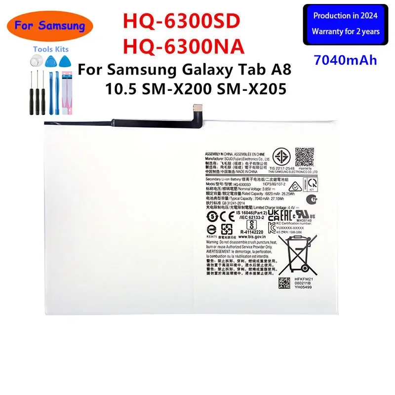 

Brand New HQ-6300SD/HQ-6300NA 7040mAh Replacement Battery For Samsung Galaxy Tab A8 10.5 SM-X200 SM-X205 Tablet batteria+Tools