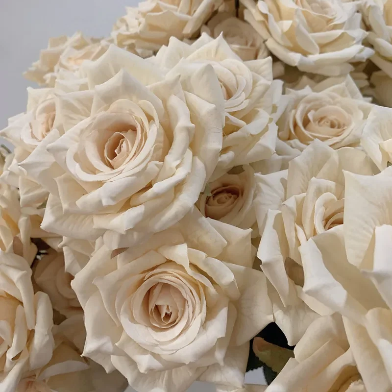 

7Heads Roses Bouquet Artificial Flower Beige Ivory Vintage Rose Living Room Dry Flower Decoration Wedding