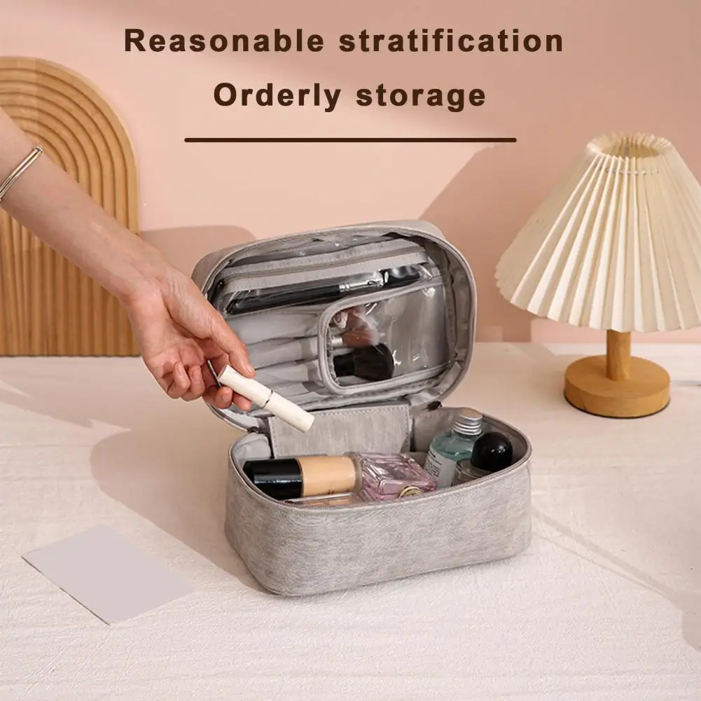 Cosmetic Bag with Makeup Brush Storage Large Capacity Makeup Bags Waterproof Faux Leather Travel Toiletry Organizer