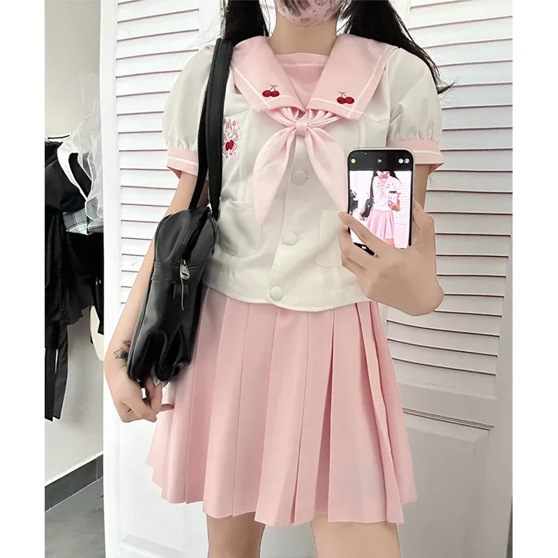 2023 Female Student Japanese Cute Pink Academy Feng Shui Handwear Short Sleeve Basic JK Student Beautiful Clothing Anime Cos Set