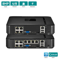 4k 8MP Ultra HD POE NVR 4CH/8CH IEEE802.3af 48V POE Video Recorder IP Security System Xmeye Remote Access Face Detection H.265