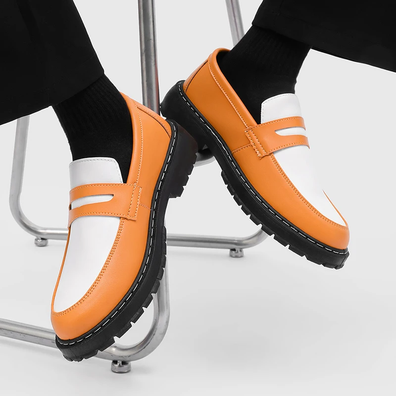 

New Platform Shoes Slip-on Leather Increase Casual Shoes Loafers Shoes Men Thick-soled Wedding Shoes Black Formal Business Shoes