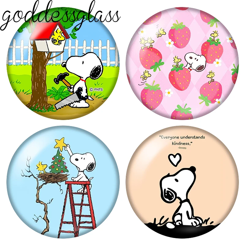 Snoopy, niedliche Cartoon-Fotos, Liebe, warme Gefühle, runde 12 mm/18 mm/20 mm Glas-Cabochons mit flacher Rückseite, zur Herstellung von Schlüsselanhänger-Schmuck