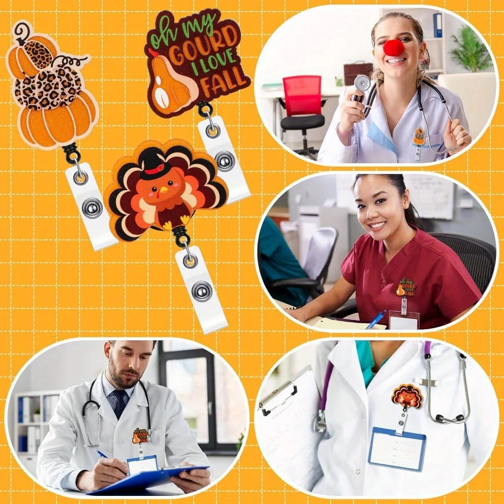 بكرة شارة ممرضة عيد الشكر على شكل يقطين. هدية مثالية للعطلات لمحترفي الرعاية الصحية. #5