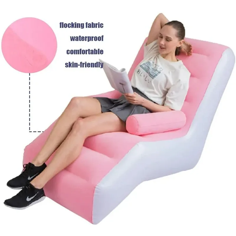 

Inflatable Chaise Lounge Flocking Backrest Sofa Rocking Chair For Indoor Outdoor Home Terrace Garden Swimming Pool Camping