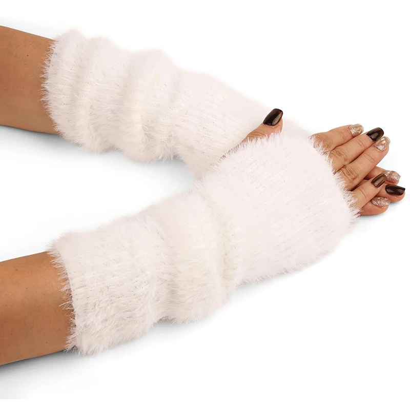 Botvotee Fall Winter Women Arm Warmers Mink-Like Velvet Fingerless Gloves Y2K Wrist Warmers