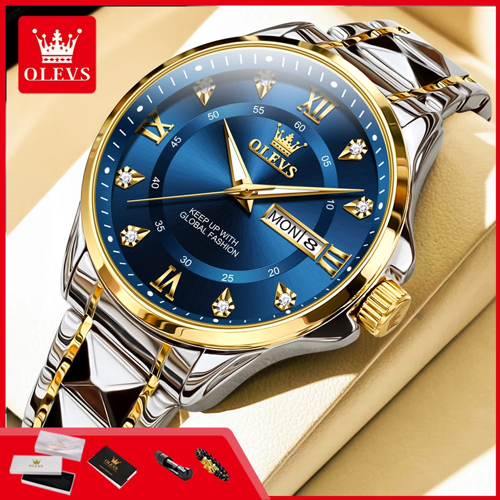 OLEVS 2906 Hot Sale Men's Quartz Wristwatches Dual Calendar Stainless Steel HD Luminous Waterproof Original Business Man Watch