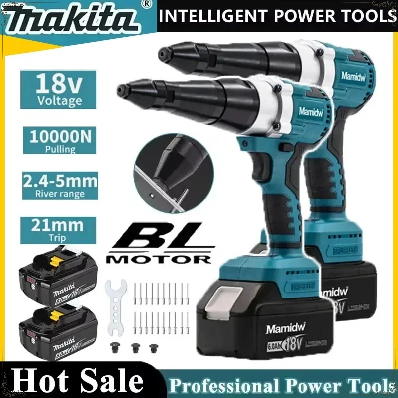 

Бесщеточный электрический заклепочник Makita с LED-подсветкой, беспроводной, автоматический, для аккумуляторов 18В.