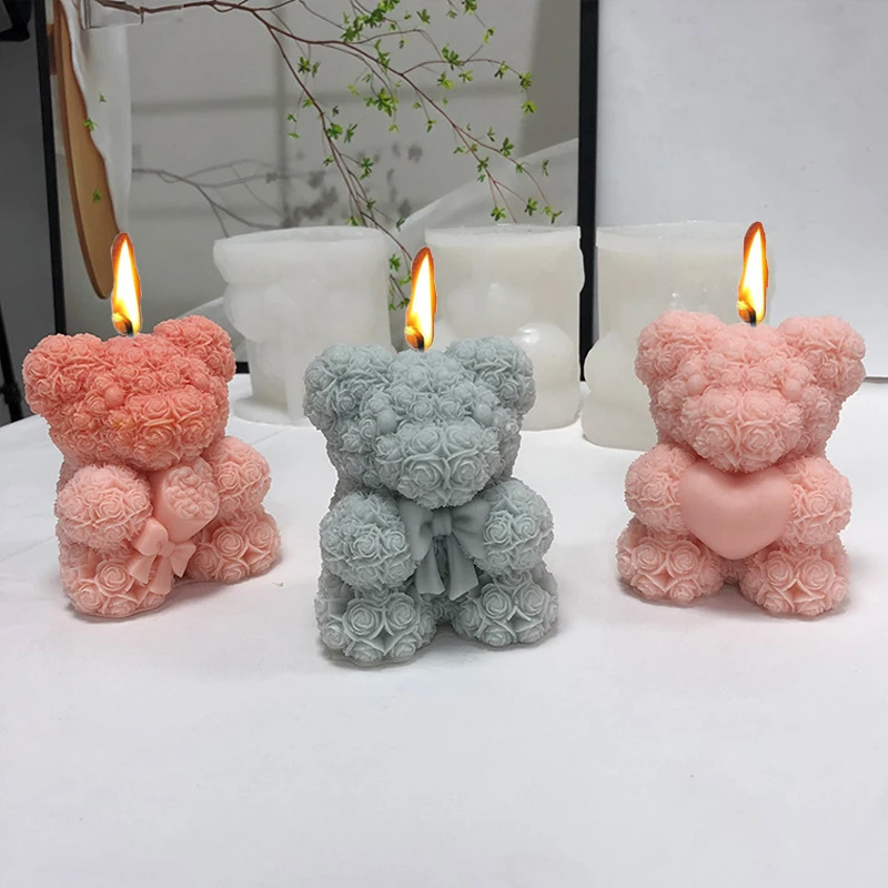 3D 곰 포옹 사랑 실리콘 양초 몰드, DIY 귀여운 곰 애완 동물 양초 만들기 용품, 수제 비누 석고 송진 몰드 홈 데코 선물