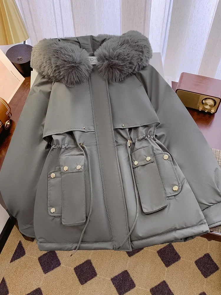 2024 Mantel, Parka, Daunenjacke mit Baumwollpolsterung, mittellanger Wintermantel, mit Samt, mit Baumwolle gefütterte Jacke, modische Damen-Oberbekleidung