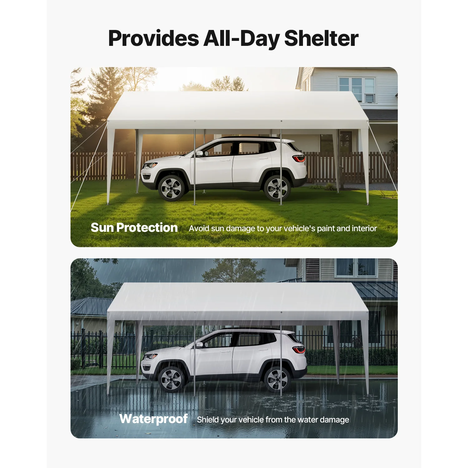 SucceBuy Carport 10x2 FT مظلة السيارة الخارجية الثقيلة المجلفن سيارة المأوى مقاومة للماء سقيفة التخزين لقارب دراجة نارية #3
