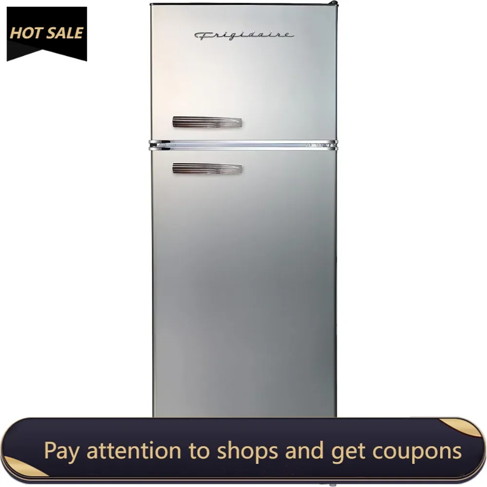 

2 Door Apartment Size Refrigerator with Freezer, Retro Chrome Handle, cu ft, Platinum Series, Stainless Steel, 7.5, Silver