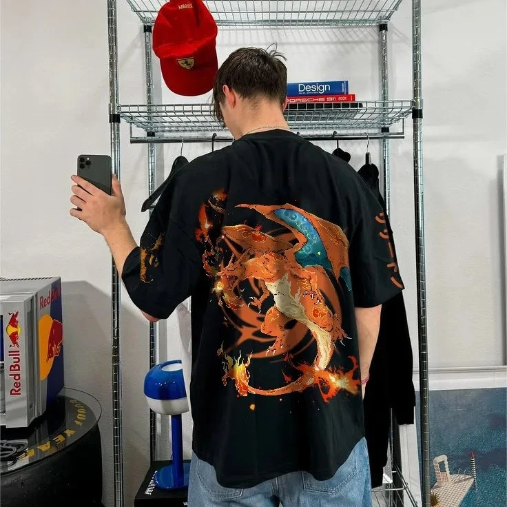 Summer Anime Pokémon Cosplay T-Shirt Cotton Short Sleeve Tops Casual Loose Retro T-Shirt Men Women Family Matching Outfits Tops view 4