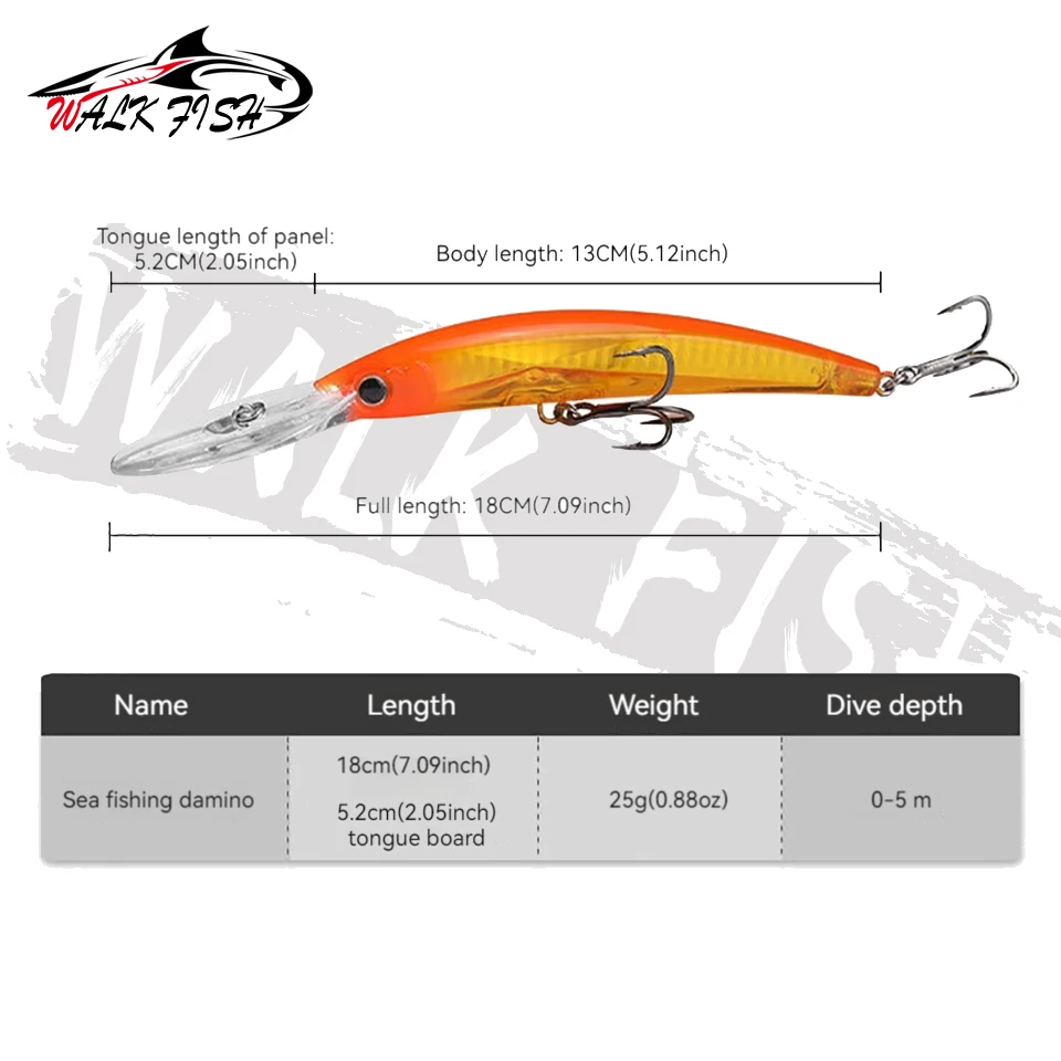 WALK FISH Deep Diver Minnow 180mm 25g Sinking Fishing Lure Wobblers Crystal 3D Hard Bait Megabass Cranbait Japanese Wobblers