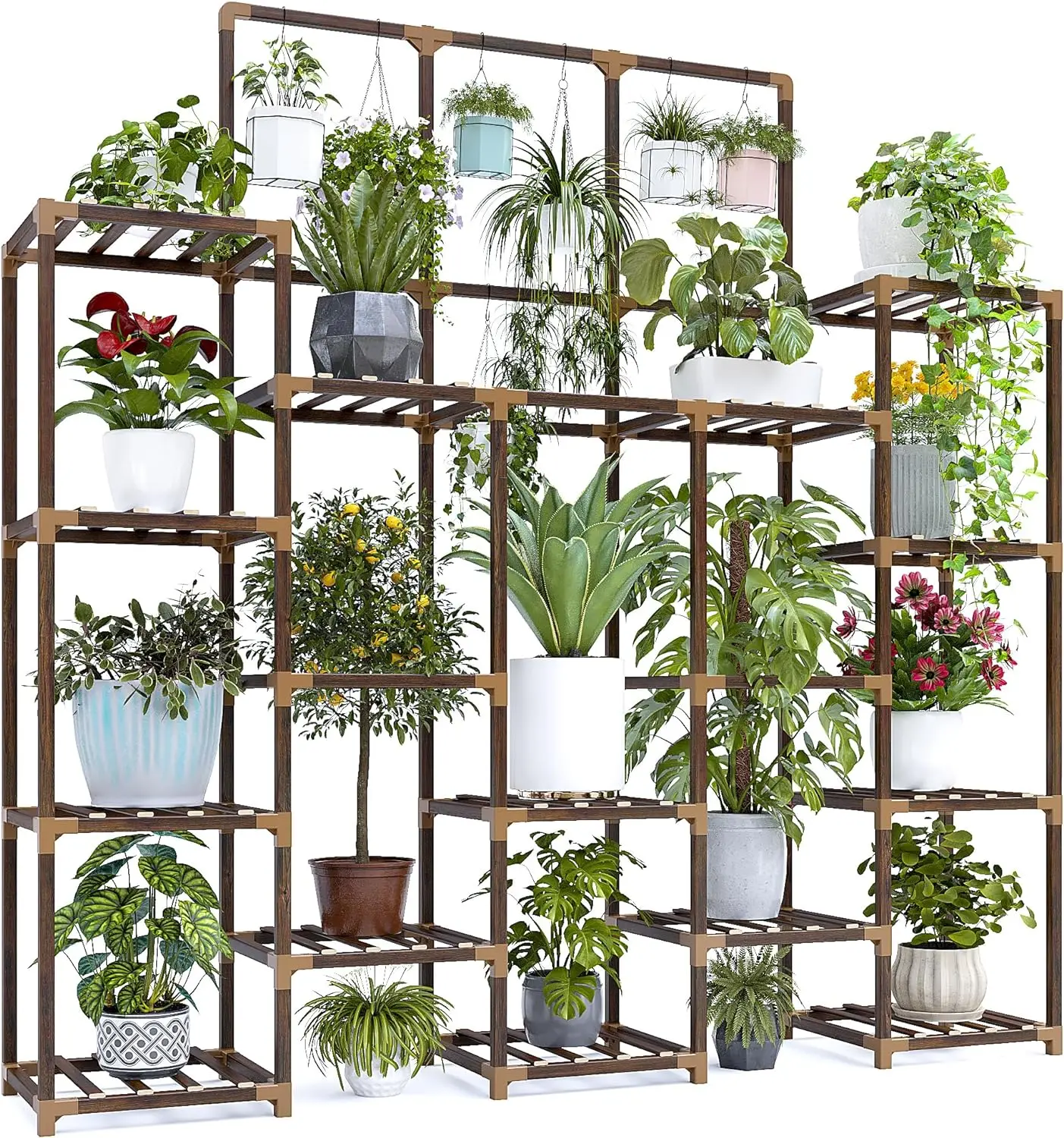 

63'' Upgrade Plant Stand Indoor Tall Plant Stands Outdoor with 7 Tiers and 14 Potted Wood Plant Shelves Stand