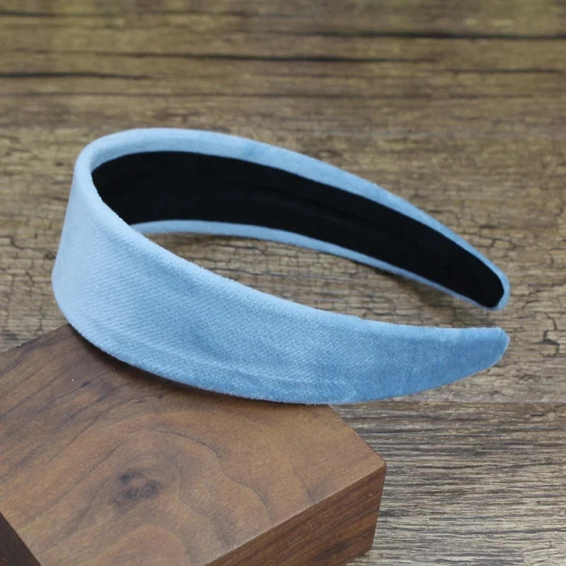 40mm Wide Simple Blue Gray Black Velvet Hairbands Plain Sport Headbands For Women Headdress Girls DIY Hair Jewelry