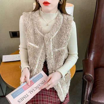 2024 가을 겨울 젊은 바람막이 양털 조끼, 모조 토끼 모피 조끼, 루즈한 코트, 가디건, 신상 모피