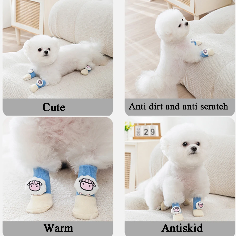 Warm Puppy Socks 3D Doll Cute Dog Socks Cat Knit Anti-slip Socks Thick Paw Protector Booties Socks Sheep Fish Avocado Socks