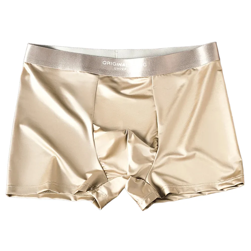 الرجال الحرير الجليد الملاكم جذوع مع الساتان مثل النسيج الناعم وحقيبة محدبة U تصميم تنفس ملابس داخلية مريحة السروال
