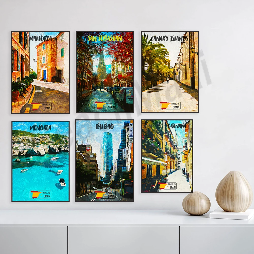 طباعة فن قماش إسبانية للسفر ، إسبانيا ، جزر الكناري ، بيلباو ، سان سيباستيان ، مينولانا ، أنيمي ، إسبانيا ، إسبانيا #1