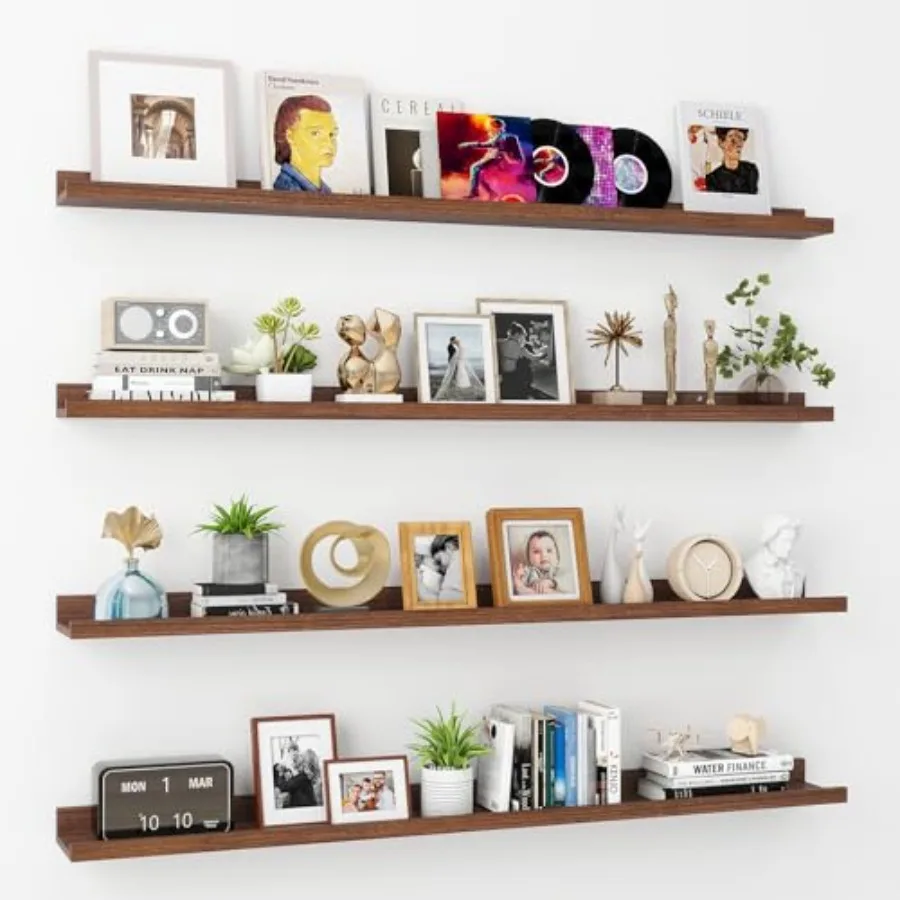 

Picture Ledge Shelf Floating Shelves Set of 4 Rustic Wood Wall Shelves with Lip " Picture Shelves for Wall with Ledge Photo She