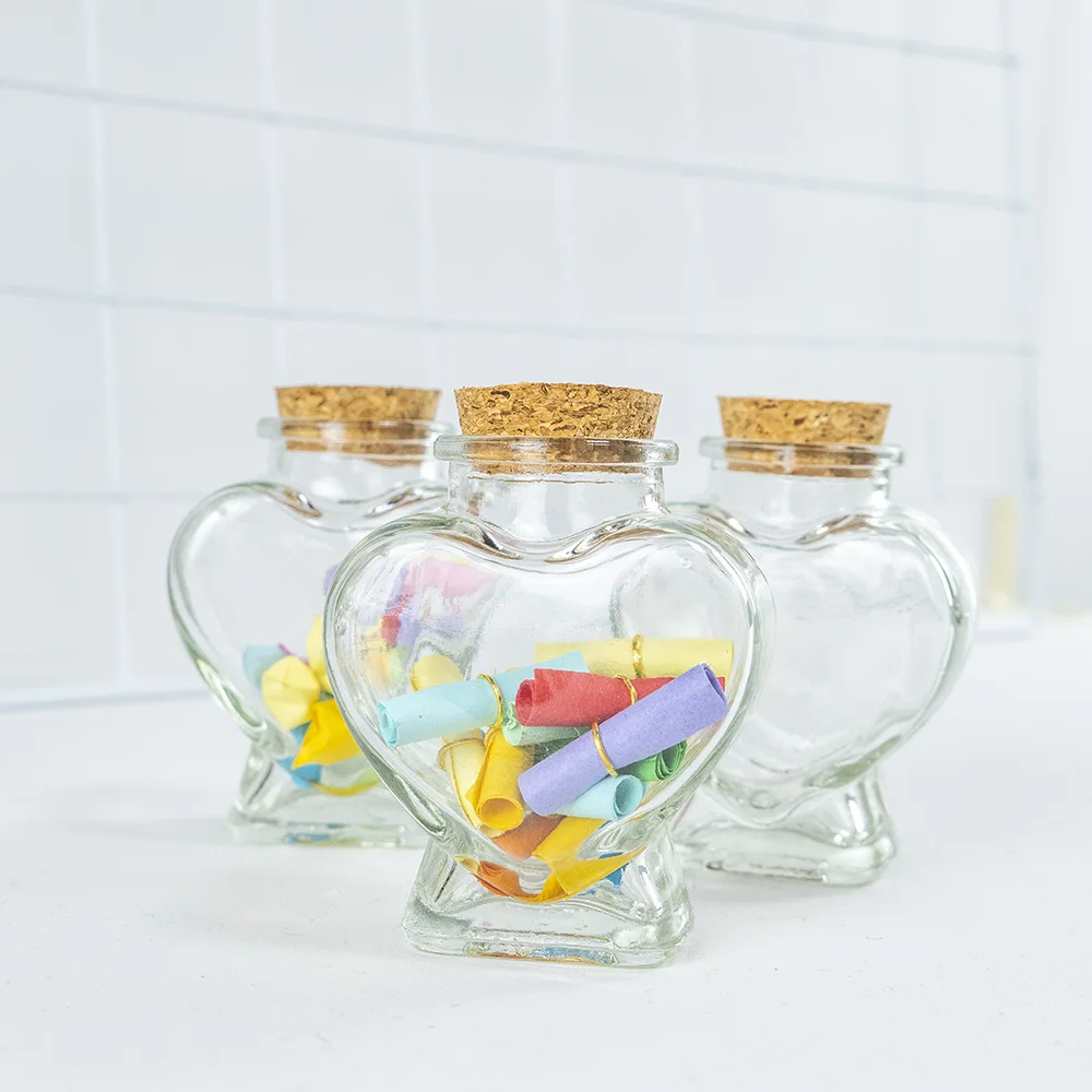 100Pcs 80ml Cork Heart Shaped Glass Bottles Decoration Exhibits Crafts Gift Jars Christmas Wedding Present Clear Empty Vials