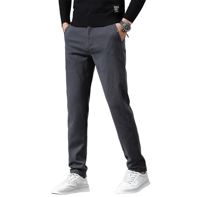 

Осень-зима 2024, новые мужские длинные брюки, прямые брюки с высокой эластичной резинкой на талии, облегающие повседневные брюки с карманами, обычные однотонные брюки