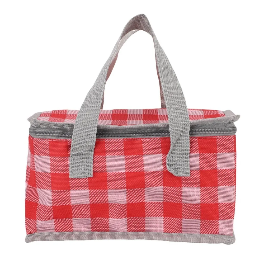 Durable Oxford Fabric Insulated Picnic Bag With Zippered Plaid Foldable Cooler Bag Reusable Grocery Bag Camping