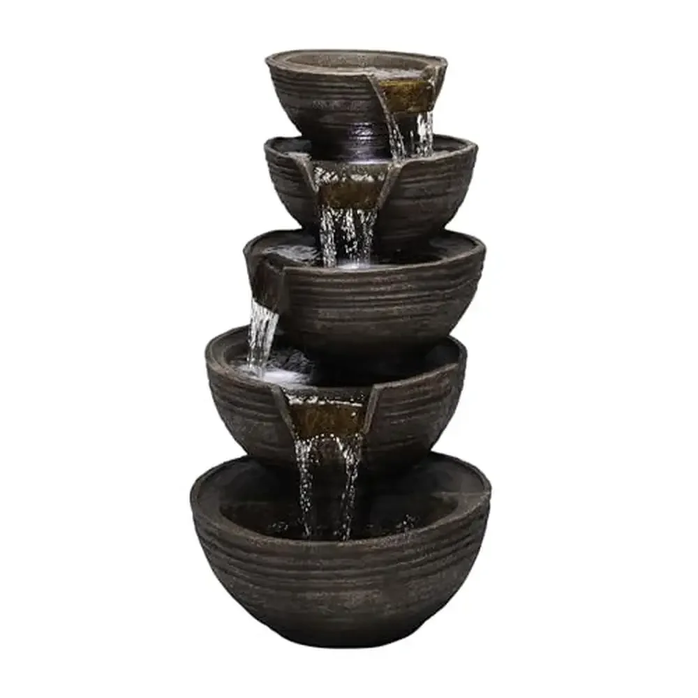 Tiered Bowls Waterfall Fountain 5 LED Lights Outdoor Garden Decor Tranquil Water Flow 34