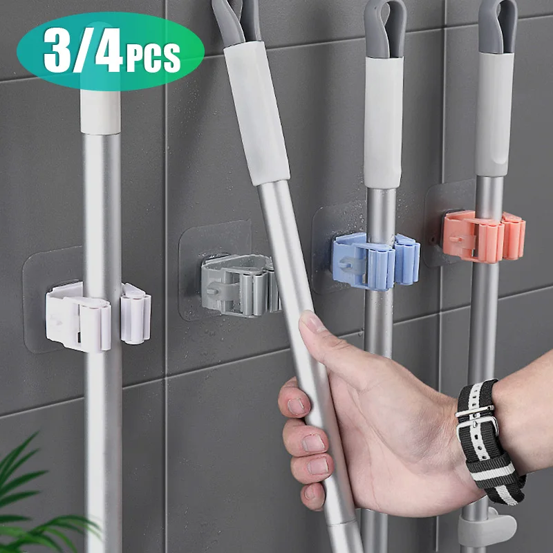 

3pcs Mop Broom Hook Snap Type Self-adhesive Strong Hook Wall Mop Broom Clip Kitchen Home Bathroom Storage Accessories