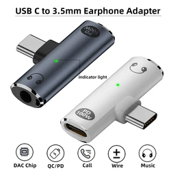 PD100W USB C to 3.5mm HiFi Earphone Adapter 2 in 1 Type C Headphone Charging Jack AUX Audio Adapter for iPad Pro Samsung Huawei