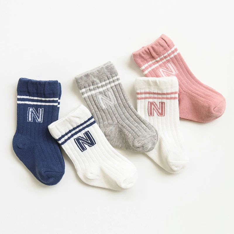 Fashion Stripe Children Knitted Socks N-Letter Baby Mid Tube Sock Solid Color Toddler Cotton Socks Soft Breathable Footwear 0-3Y - view 4