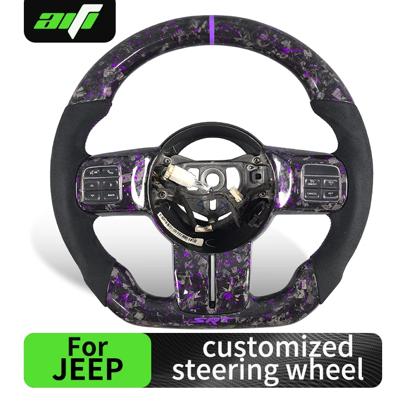 

Руль из кованого карбона с фиолетовыми полосами и интеллектуальным LED-дисплеем для Jeep Wrangler SRT JK JL Grand Cherokee