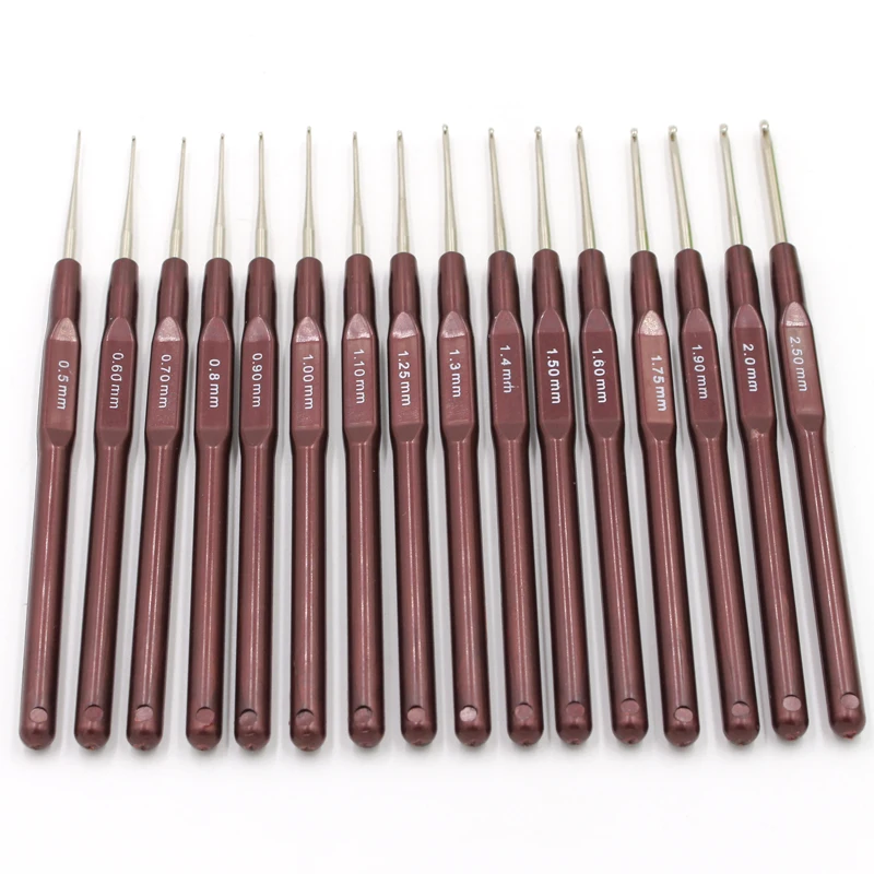 16pcs Brown Sweater Weaving Needles Kit, Thin Head Crochet Hook Set, Sizes 0.5mm-2.5mm Ideal for Sweater & Blankets & Doll Craft