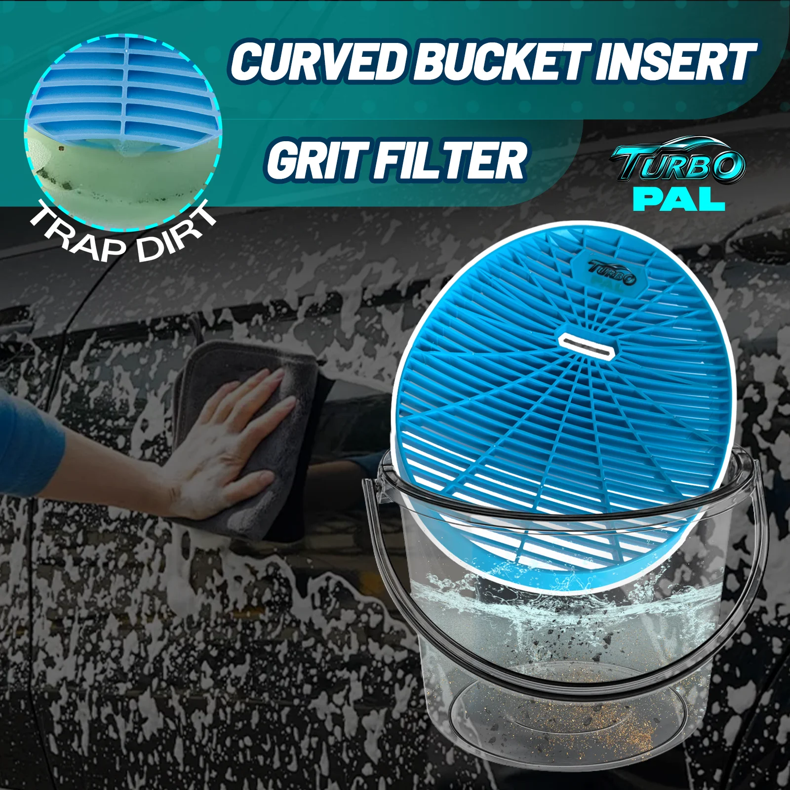 TURBOPAL Heavy-Duty Wash Bucket Insert, Curved Design for Easy Car Wash, Anti-Backflow Grit Trap for Scratch-Free Protection