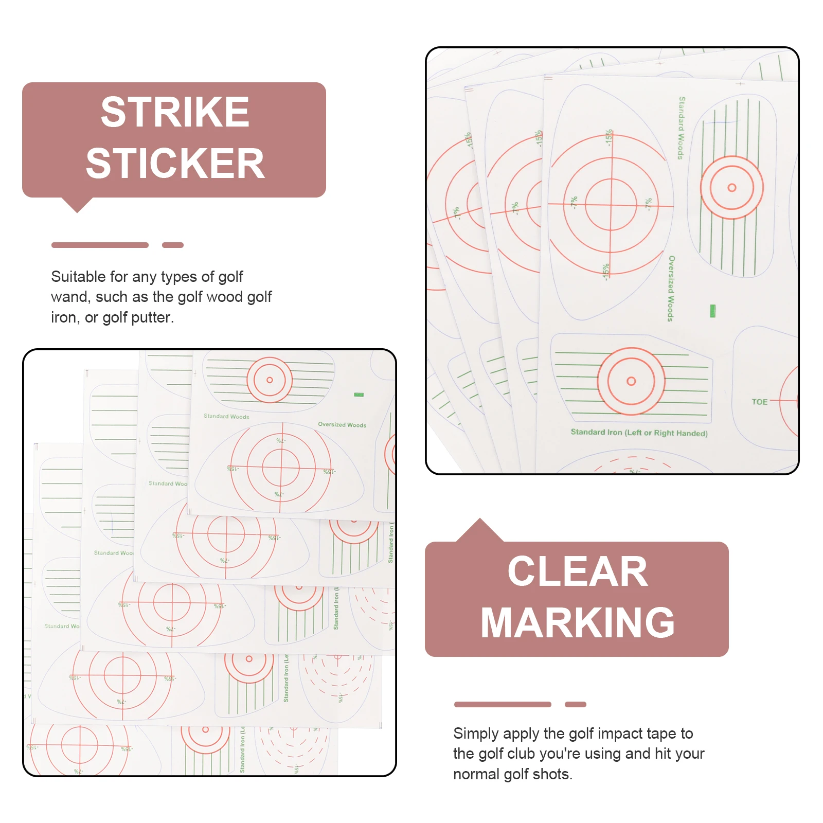 

Golf Impact Stickers Ball Mark Testing Compatible Wood Iron Putter Clear Strikes No Residue Practice Aids