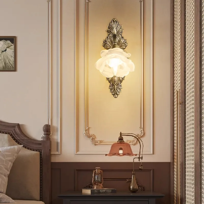 

American bedroom bedside all-copper wall lamp, villa living room aisle corridor downward lamp